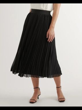 Quince Black Chiffon Pleated Midi Twirl Skirt S